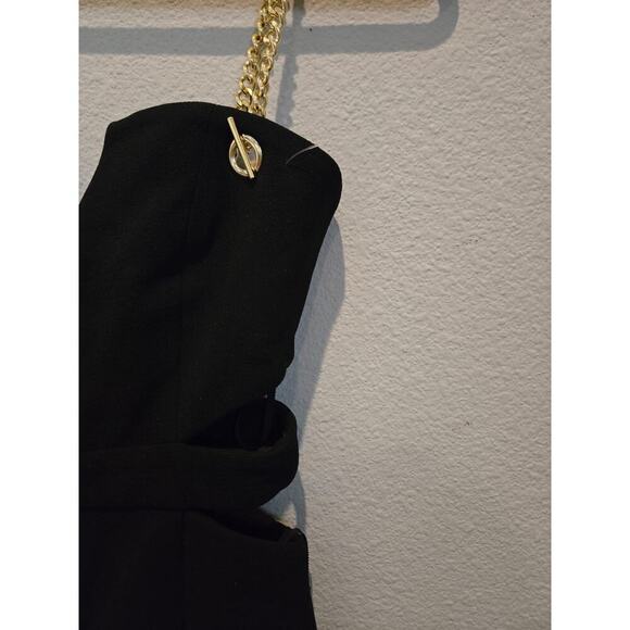 Rebecca Vallance Women's Black Cocktail Dress 2 Gold Chain Straps Sleeveless - Picture 3 of 12